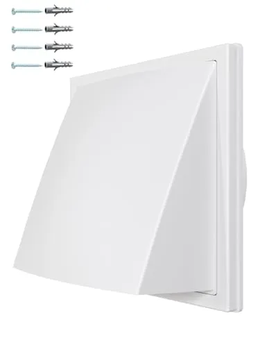 Weiße Wandlüftungshaube mit Schwerkraftklappe | Langlebiges ASA-Kunststoff-Lüftungsgitter mit Flansch | Wetterfest – Schutz vor Wind & Regen – Rückstauklappe. (Durchmesser: 100 mm)