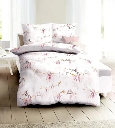 Kaeppel Linon Renforcé Wende Bettwäsche 135x200cm Lovebirds - Bettwäsche-Set aus 100% reiner Baumwolle, atmungsaktiv und hautfreundlich, mit elegantem Wende-Design für hohen Schlafkomfort.