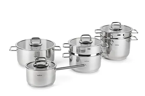 Excelsa Le Grand Chef 10-teiliges Kochtopf-Set aus Edelstahl 18/10, mit Kasserolle, Topf, Dampfgarer und Deckeln
