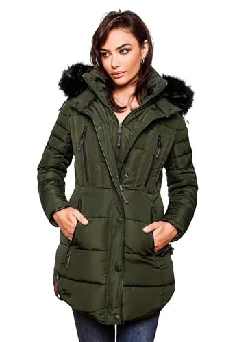 MARIKOO Damen Winterjacke B401 - Warme Funktionsjacke mit Kunstfellkragen - Funktionsjacke für Damen, wasserabweisend, mit abnehmbarem Kunstfellkragen und warmem Teddyfell-Innenfutter – ideal für kalte Wintertage.