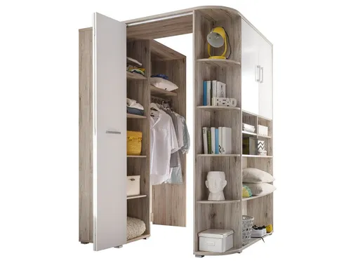 Stella Trading CORNER Begehbarer Eckkleiderschrank - Kleiderschrank in Sandeiche Optik, ideal für Kinder- & Jugendzimmer mit viel Stauraum und begehbarem Design für maximale Raumausnutzung.