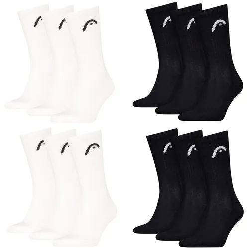 HEAD Herren Damen Sportsocken Crew Style im 12er Pack (43-46, Schwarz/Weiß)