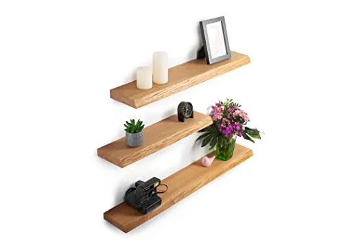 Rikmani Wandregal Holz Eiche massiv Schweberegal - Handgefertigtes Bücherregal Leo (hell) 30 cm - Schweberegal aus massiver deutscher Eiche, handgefertigt mit einzigartiger Holzmaserung. Ideal für stilvolle Akzente in jedem Raum und bis 15 kg belastbar.