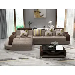 Ecksofa L Form Sofa Couch Polster Ecksofa Wohnlandschaft Textil Sofas Stoff neu - Braun