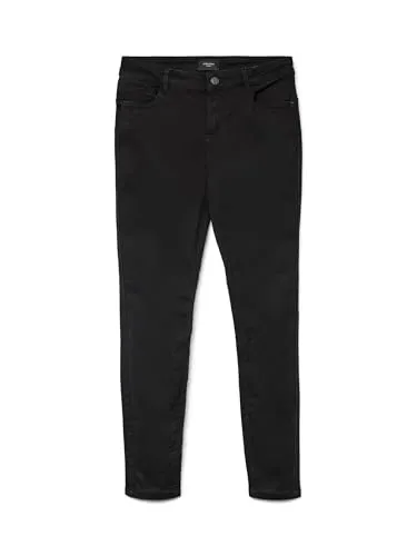 VERO MODA Damen Female Slim Fit Vmseven Normale Taille Xxs32black Jeans, Schwarz, XXS / 32L EU