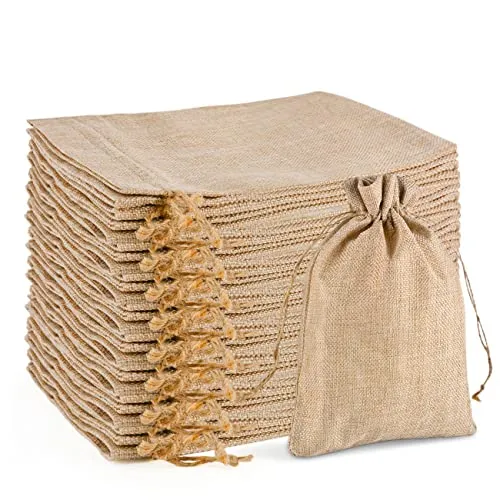 SXUUXB 20 Stück 17x23 cm Jutesäckchen, Klein Jutebeutel mit Kordelzug, Leinen-Säckchen, Sackleinen Taschen, Schmuckbeutel, Geschenksäckchen für Hochzeit, Party und Adventskalender (Primärfarbe)