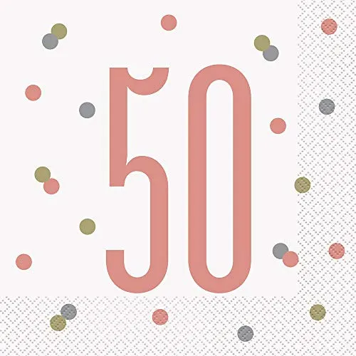 Papierservietten - Zahl 50 - 16,5 cm - Glitzer-Roségold-Geburtstag - 16er-Packung