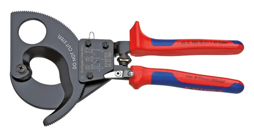 Knipex Kabelschneider 95 31 280 - Ratschenprinzip für präzises Schneiden - Kabelschneider für Aluminium- und Kupferkabel bis 52 mm Ø, mit ergonomischem Mehrkomponentengriff und hoher Schneidleistung. Ideal für enge Platzverhältnisse, Made in Germany.
