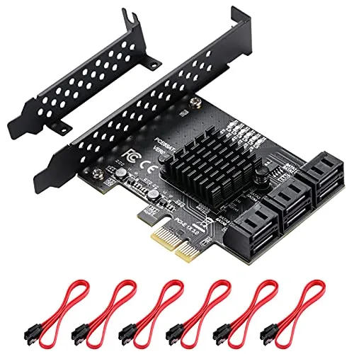 MZHOU PCIe SATA 3.0 6 Port Erweiterungskarte, PCI Express 1x SATA 6Gbps Controllerkarte Boot als Systemplatte,Hard Disk Drive Adaptercard für Windows,Linux,NAS