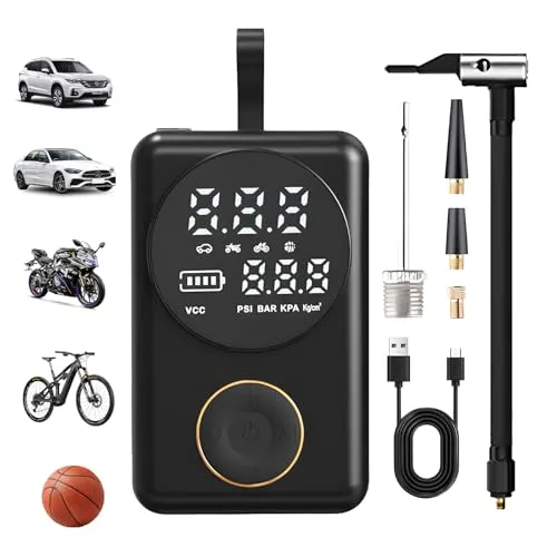 Tragbare Kabellose Elektrische Luftpumpe mit Digitaldisplay, 150 PSI Fahrradpumpe Elektrisch LED-Arbeitsleuchte, USB-C Powerbank Funktion, Akku Luftpumpe für Autos, Motorräder, Fahrräder & Bälle