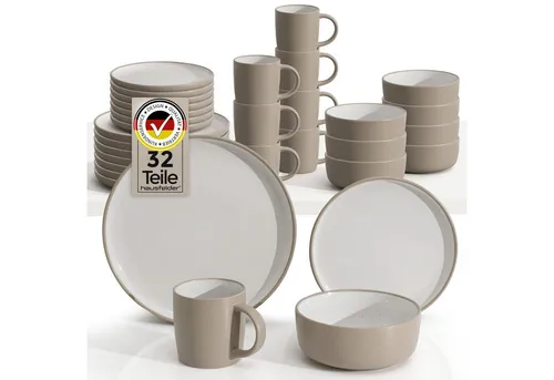 Hausfelder Geschirr-Set Steingut Geschirrset, 32teilig, Teller, Schalen & Becher (32-tlg), 8 Personen, Steinzeug, Steinzeug, spülmaschinen- & mikrowellengeeignet, Reaktivglasur