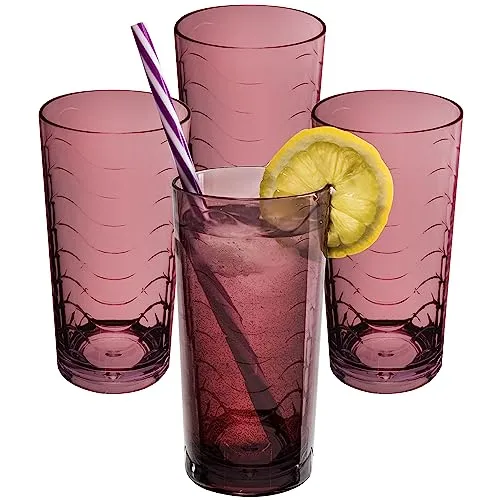 Hummelladen 4x Campingglas aus Acryl 260ml PFLAUME - Trinkglas Acrylglas Wasserglas Kunststoff Camping Garten Echtglasoptik Picknick Becher Kinder Senioren Longdrink Coktail