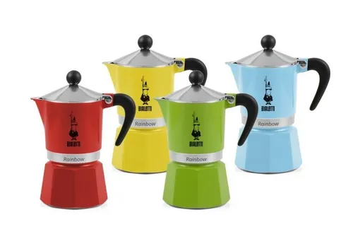 Bialetti Espressokocher 4972 Rainbow 3 - Zubehör zur Kaffee- u. Teezubereitung, aus hochwertigem Aluminium mit ergonomischem Handgriff für eine komfortable Handhabung und integriertes Sicherheitsventil für mehr Sicherheit.