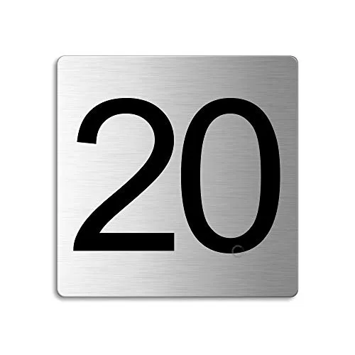 Türnummer 20 Zimmernummer Zahlen Schild aus Edelstahl 85×85 mm selbstklebend Nr.48320
