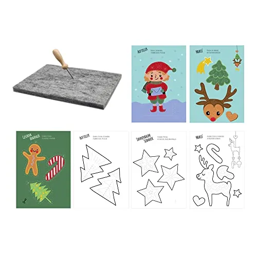 JEKA Prickelset Weihnachten, Prickelnadel Set, Prickeln Kinder, weihnachtliche Prickelmotive, Basteln Weihnachtenszeit