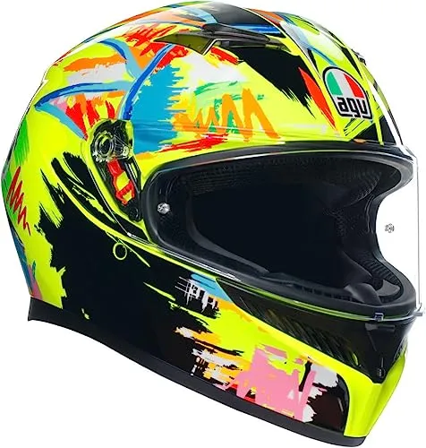 AGV K3 Rossi Winter Test 2019 Integralhelm (gelb/schwarz/blau), L (59) - Motorradhelm mit Hir-tH Außenhülle, 190 Grad Sichtfeld und integriertem Sonnenvisier für optimalen Komfort und Sicherheit beim Fahren.