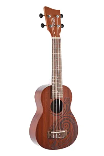 GEWA Sopran Ukulele Manoa KT-SO-MAORI - Einzigartiges Maori-Design - Ukulele mit Korpus aus Sapelli, Laser-Tattoo im Maori-Stil und hochwertigem Gig-Bag. Perfekt für Musikliebhaber, die Stil und Klang vereinen möchten.