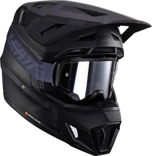 Leatt 7.5 V24 Stripes Motocross Helm mit Brille, schwarz-grau, Größe M - Motorradhelm mit innovativer Technologie zur Reduzierung von Hirnschäden und optimalem Schutz bei Stürzen. Ideal für anspruchsvolle Motocross-Fahrer.