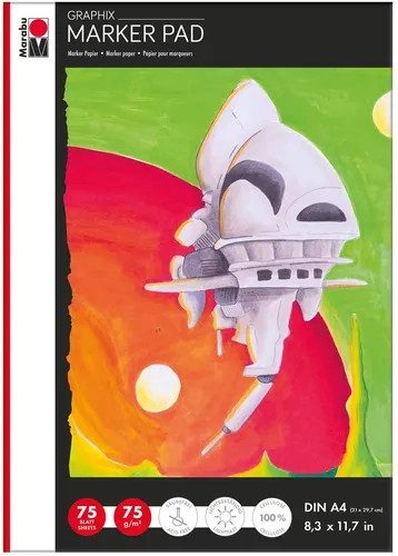 Marabu Markerpapierblock Marker Pad GRAPHIX DIN A4 75 g/qm 75 Blatt weiß
