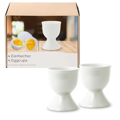 Eierbecher 4er Set in Weiß aus Keramik - Spülmaschinenfeste Eierhalter für Frühstückstisch