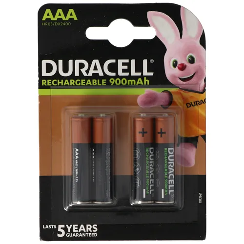 Duracell Recharge Ultra AAA Akku 850mAh - 4er Set Duracell Stay Charged AAA Akkus mit 850mAh, ideal für Geräte des täglichen Gebrauchs. Hält bis zu 5 Jahre geladen und bietet zuverlässige Leistung in Ihrer kabellosen Technik.