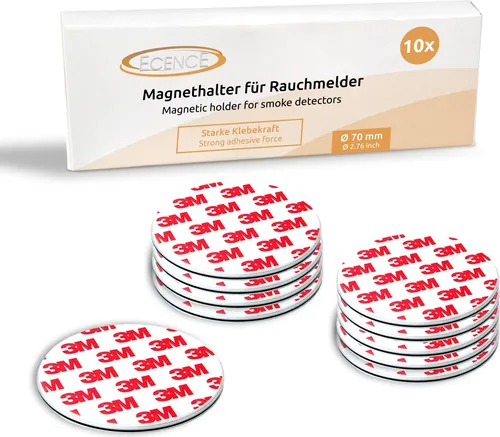 ECENCE Rauchmelder Magnethalter 10 Stück selbstklebende Magnethalterung für Rauchmelder Ø 70mm s