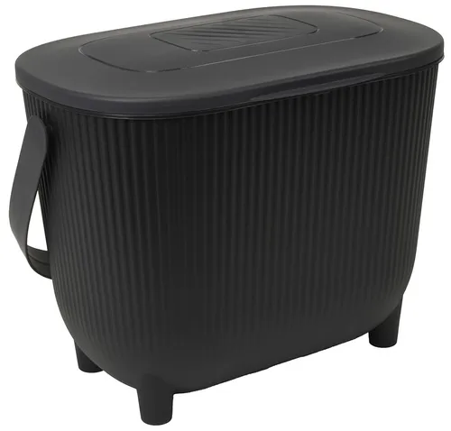 EDA Kompostbehälter mit Aktivkohlefilter schwarz/anthrazit - Dunstabzugshauben-Zubehör mit Aktivkohlefilter, extra große Öffnung für einfache Abfallentsorgung und ergonomischem Griff für mühelosen Transport.