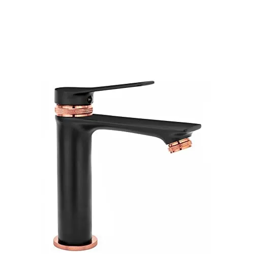 Rea Waschtischarmatur VIRAL BLACK/ROSE GOLD LOW Wasserhahn Bad Badarmatur aus Messing Armatur für Waschbecken Badezimmer Mischbatterie Waschbecken Einhebel (Schwarz Rosegold)