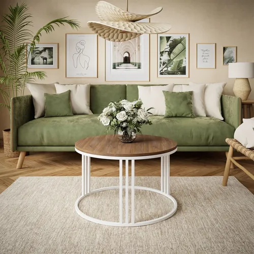 Produktbild Runder Couchtisch LORI LOFT, Weiß / Stirling Eiche