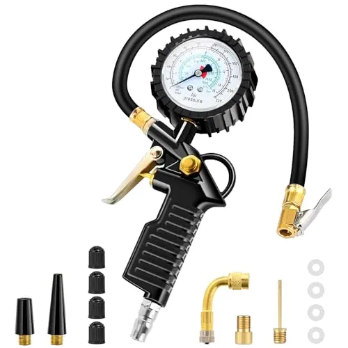 BURNNOVE Reifenfüller Digitaler Reifendruckprüfer 220PSI Multifunktional Luftdruckprüfer mit mehrere Ersatzteile Reifenfüll-Messgerät für Autos Motorräder Geländefahrzeuge und Fahrräder