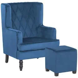 Beliani Moderner Sessel mit Fußhocker aus Samtstoff in Blau
