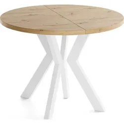 Runder Ausziehtisch Savio 100-300 cm – Flexibel für 5-14 Personen, mit weißen Holzbeinen – Esszimmer & Wohnzimmer