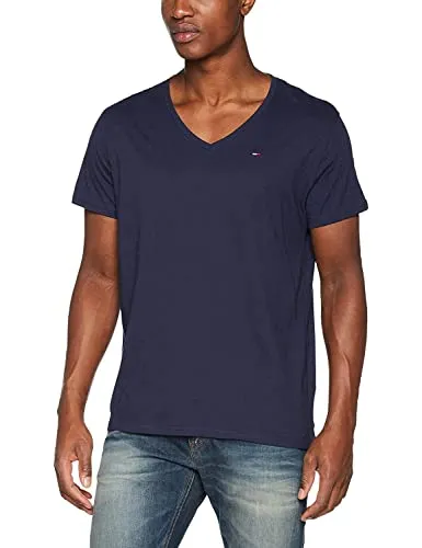 Tommy Jeans Herren T-Shirt Kurzarm TJM Original V-Ausschnitt, Blau (Black Iris), XL - T-Shirts für Herren: Hochwertiges Basic-Shirt aus 100% Baumwolle mit angenehmen Stretch-Komfort, ideal für Lounge-Looks und Freizeit.