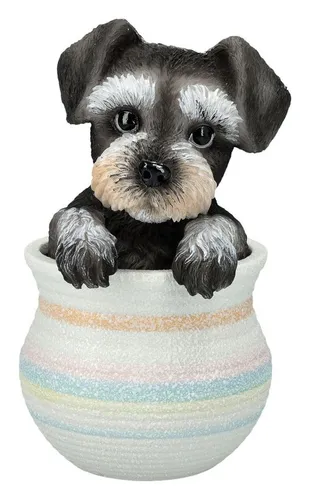 Figuren Shop GmbH Mini Schnauzer im Topf - Tierfigur Hund - Dekorative Mini Schnauzer Figur aus Polyresin, ideal für Hundeliebhaber. Mit einer Höhe von 16 cm bringt sie charmante Akzente in jede Einrichtung.