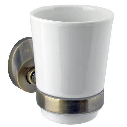 Design Mundspülglas / Zahnputzbecher / Porzellanglas Old Brass Altmessing Bad