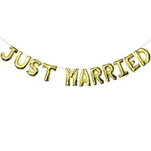 Oblique Unique® Just Married Folien Luftballon Girlande Banner in Gold für Hochzeit Hochzeitsfeier Hochzeitsdeko Feier Deko Dekoration