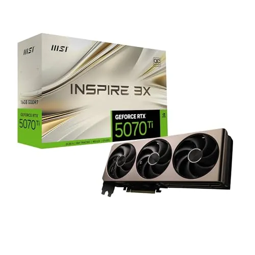 MSI GeForce RTX 5070 Ti Inspire 3X OC 16GB GDDR7 - Grafikkarten mit NVIDIA Blackwell-Architektur, perfektioniert für kreatives Arbeiten und Gaming mit Ray Tracing und DLSS 4 für beeindruckende Grafikqualität.