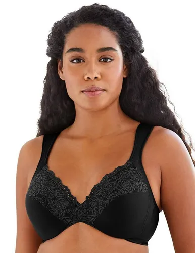 Glamorise Wonderwire-BH 1240 - Große Größen Plusgröße mit Spitze, Schwarz, 100F - Funktionsunterwäsche mit WONDERWIRE-Technologie für höchsten Tragekomfort. Die gepolsterten Bügel und seitlicher Halt formen die Brust perfekt.