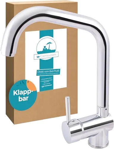 Calmwaters Wasserhahn Küche - Schwenkbare Hochdruckarmatur - Armaturen mit klappbarem Auslauf für Vorfenstermontage, ideal zum leichten Öffnen von Fenstern. Langlebiges Messing und modernes Design für jede Küche.