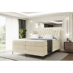 ALTDECOR Boxspringbett VILA-FC KING 200x200, Beige Casablanca - Elegantes Boxspringbett mit zwei praktischen Bettkästen für optimalen Stauraum. Die Kombination aus H3- und H4-Matratzen sorgt für individuellen Schlafkomfort und ist ideal für Allergiker.