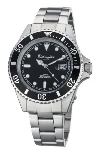 Eichmüller Taucheruhr 3460-01 - Armbanduhren mit 20 ATM Wasserdichtigkeit, ideal für Taucher und Outdoor-Enthusiasten, ausgestattet mit Datumslupe und robustem Edelstahlband.