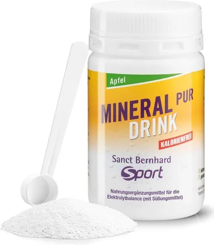 Sanct Bernhard Sport Mineral-Pur-Drink - 100g-Dose Apfel - Nahrungsergänzungsmittel mit fünf wichtigen Elektrolyten, kalorienfrei und ideal für schweißtreibende Aktivitäten. Unterstützt die Muskelfunktion und hält das Elektrolytgleichgewicht.