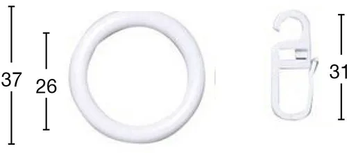 GARESA Gardinenring Kunststoffring mit Haken, Gardinen, (Set, 10-St., mit Faltenlegehaken), für Durchmesser 28mm, einfache Montage