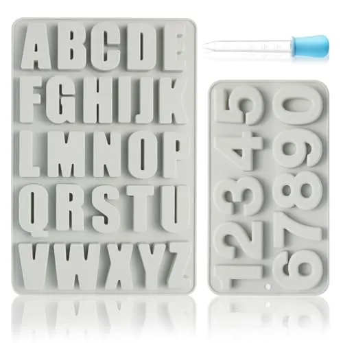 Luxoraiova Silikonform Buchstaben und Zahlen – A-Z & 0-9 | 3D Alphabet Silikonformen | Gießformen für Schokolade, Seife & Epoxidharz | (Grau)