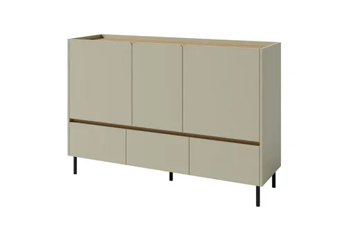 Deine Möbel 24 Kommode LIBU 07 - Stylisches Sideboard für jedes Zimmer - Beige Eukalyptus Eiche Kommode mit 3 Schubladen und 3 Drehtüren. Ideal für Kinderzimmer, Jugendzimmer oder Wohnzimmer. Einfache Montage mit Anleitung, Made in EU.