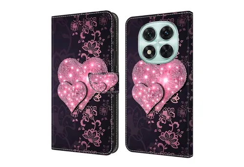 CLM-Tech Handytasche für Xiaomi Redmi Note 14 PRO 5G Hülle aus PU-Leder Klapphülle (rosa Herzen, Handyhülle mit Standfunktion - Wallet Flip Case inklusive Kartenfächer), Cover mit Magnetverschluss für Xiaomi Redmi Note 14 Pro 5G / 4G