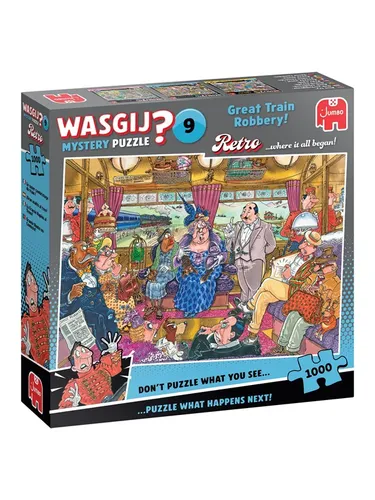 Jumbo 1110100504 - Wasgij Retro Mystery 9, Great Train Robbery!, Großer Zugraub!, Comic-Puzzle, 1000 Teile