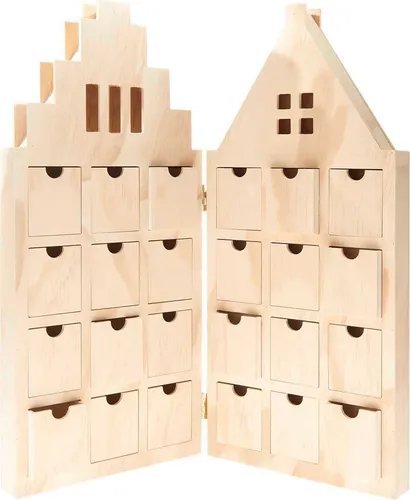 Adventskalender-Haus mit 24 Schubladen, FSC 100% - Psychologie & Hilfe: Nachhaltiger Adventskalender aus FSC-zertifiziertem Holz, ideal für eine besinnliche Vorweihnachtszeit und kreative Überraschungen.