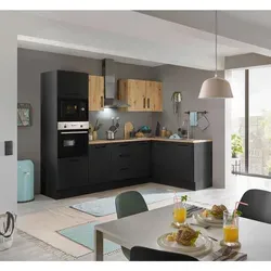 Küchenblock mit E-Geräten CORNWALL - braun - Küchenzeilen mit integriertem Ecke-Backofen und Mikrowelle, ideal für platzsparende Küchenlösungen.
