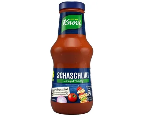 Knorr Schaschlik Sauce 250ml – Würzig und Tomatig - Ideal für Fleischgerichte, diese schmackhafte Sauce vereint 67% Tomatenmark und ausgewählte Gewürze für ein intensives Geschmackserlebnis. Perfekt zum Grillen oder Marinieren!